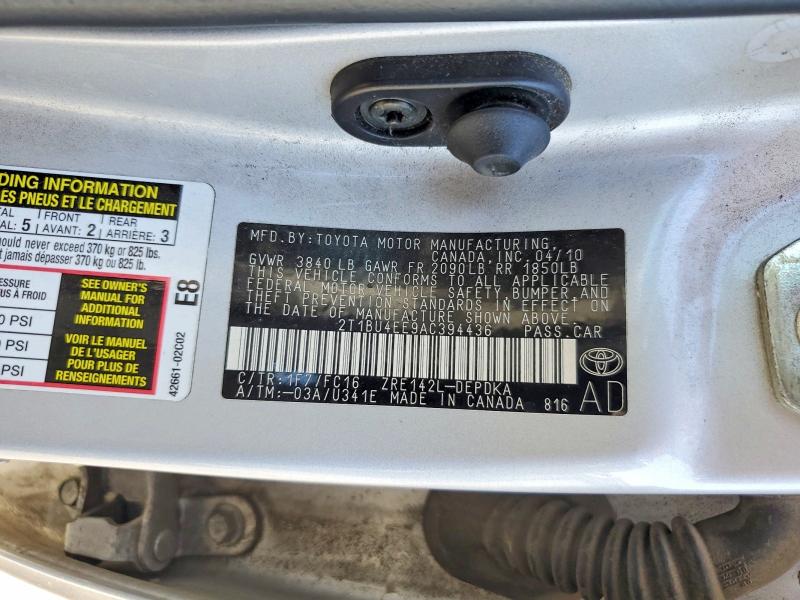 62683546 :رقم المزاد ، 2T1BU4EE9AC394436 vin ، 2010 Toyota Corolla مزاد بيع