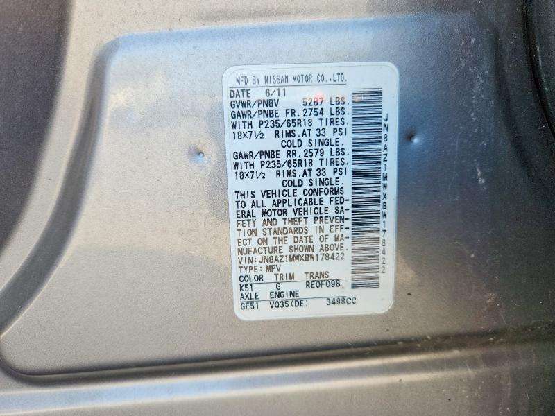 Продаж на аукціоні авто 2011 Nissan Murano, vin: JN8AZ1MWXBW178422, номер лоту: 60384146