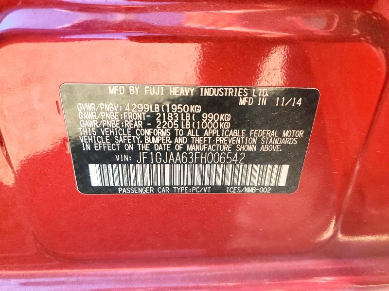 60519336 :رقم المزاد ، JF1GJAA63FH006542 vin ، 2015 Subaru Impreza مزاد بيع