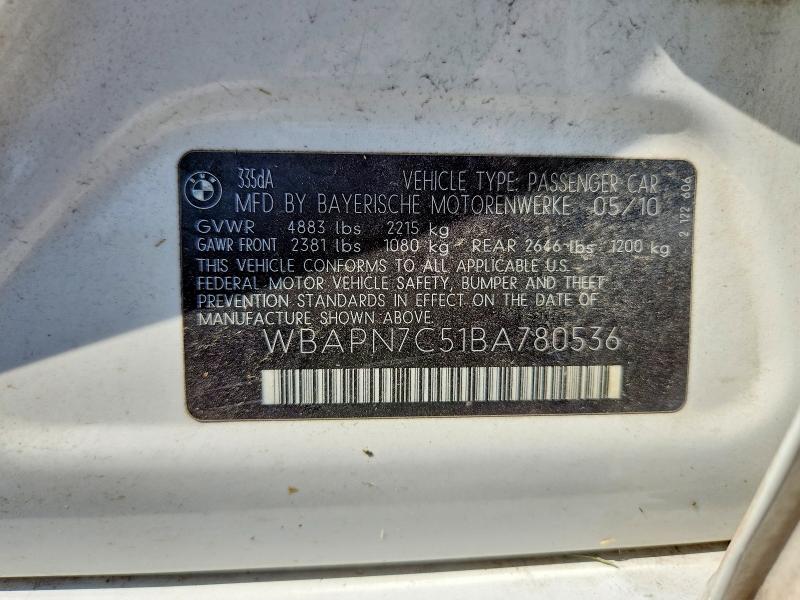 61418526 :رقم المزاد ، WBAPN7C51BA780536 vin ، 2011 Bmw 335 مزاد بيع