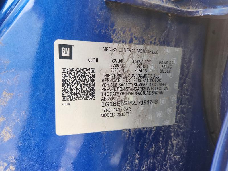 61979156 :رقم المزاد ، 1G1BE5SM2J7194748 vin ، 2018 Chevrolet Cruze مزاد بيع