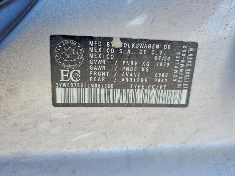 Aukcja sprzedaży 2020 Volkswagen Jetta, vin: 3VWEB7BU2LM067965, numer aukcji: 62123446