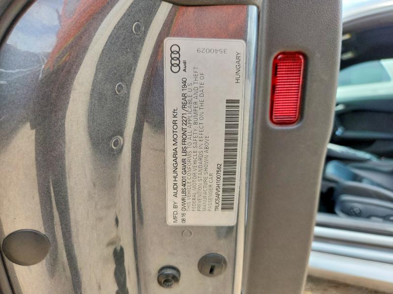 Aukcja sprzedaży 2017 Audi Tt, vin: TRUC5AFV5H1007562, numer aukcji: 60830276