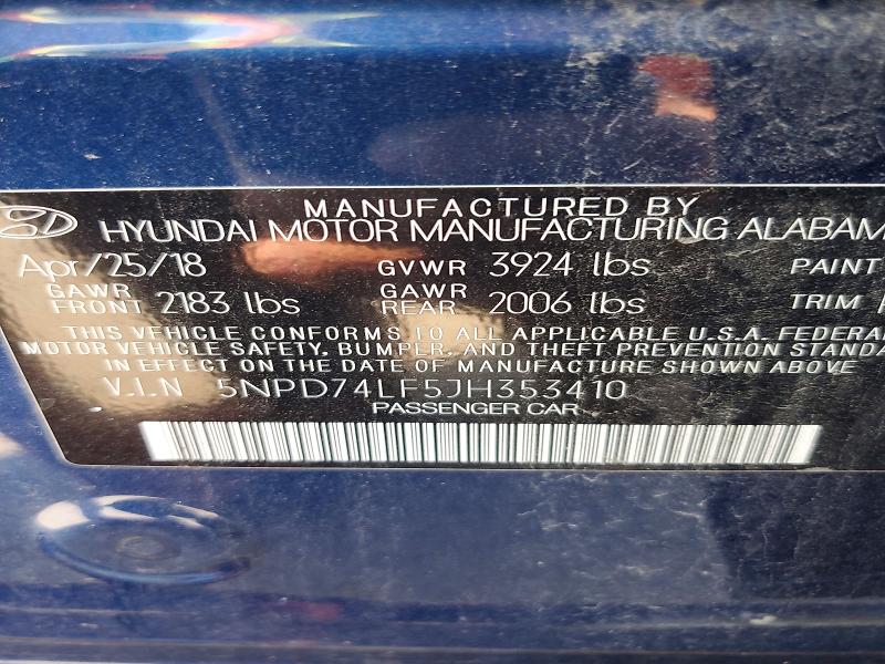 2018 Hyundai Elantra მანქანა იყიდება აუქციონზე, vin: 5NPD74LF5JH353410, აუქციონის ნომერი: 61688116