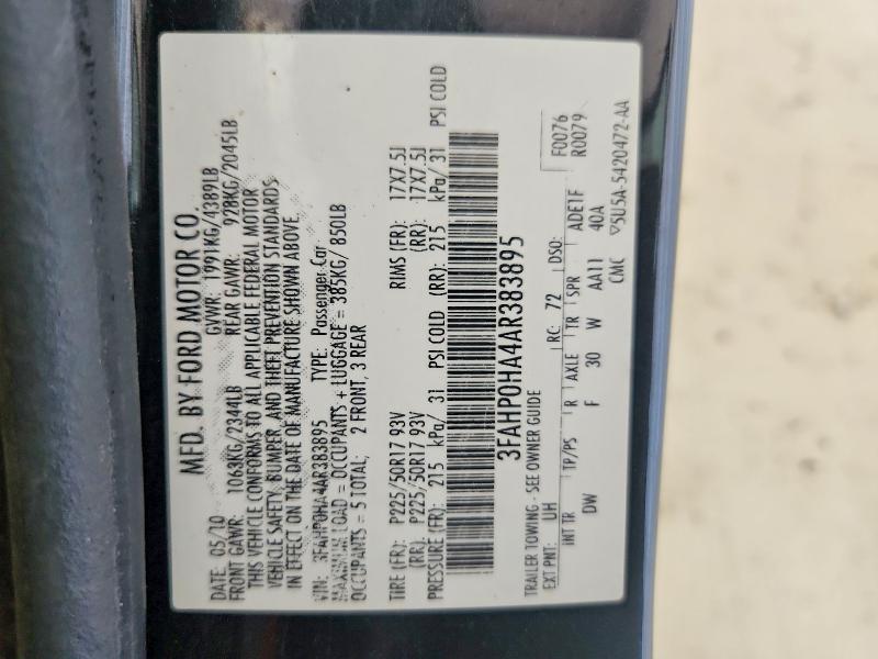 Продажа на аукционе авто 2010 Ford Fusion, vin: 3FAHP0HA4AR383895, номер лота: 61708186