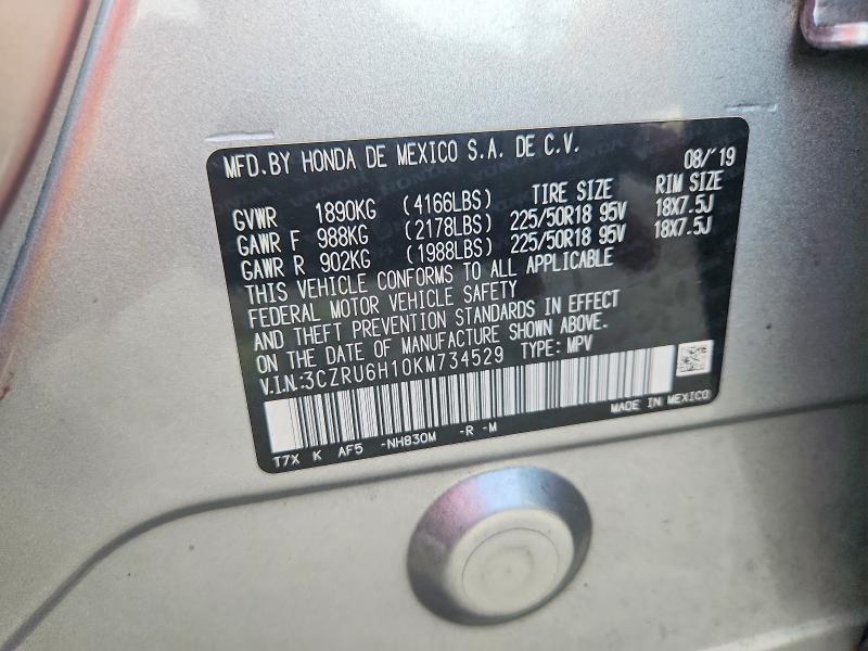 Продажа на аукционе авто 2019 Honda Hr-v, vin: 3CZRU6H10KM734529, номер лота: 62633306