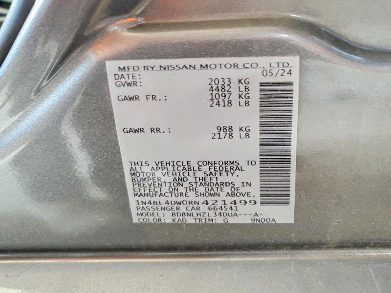 Продажа на аукционе авто 2024 Nissan Altima, vin: 1N4BL4DW0RN421499, номер лота: 61900536