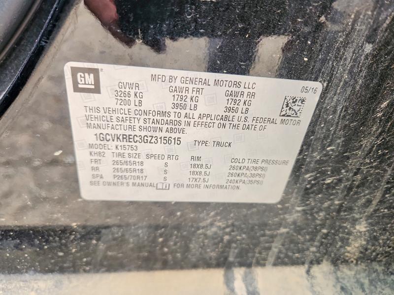 62665486 :رقم المزاد ، 1GCVKREC3GZ315615 vin ، 2016 Chevrolet Silverado مزاد بيع