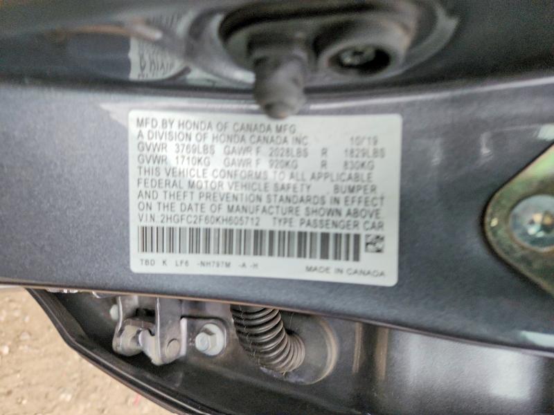 Продаж на аукціоні авто 2019 Honda Civic, vin: 2HGFC2F60KH605712, номер лоту: 61922626