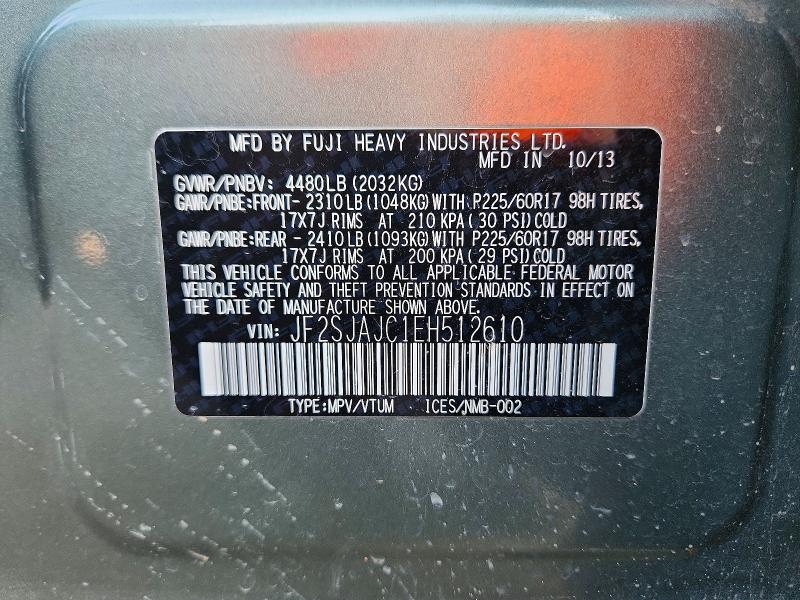 2014 Subaru Forester მანქანა იყიდება აუქციონზე, vin: JF2SJAJC1EH512610, აუქციონის ნომერი: 62354226