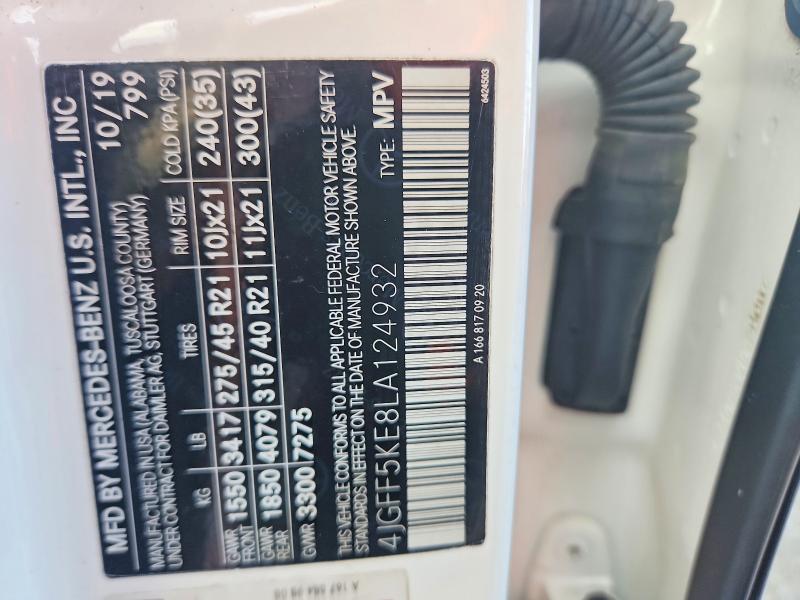 2020 Mercedes-benz Gls მანქანა იყიდება აუქციონზე, vin: 4JGFF5KE8LA124932, აუქციონის ნომერი: 61242986