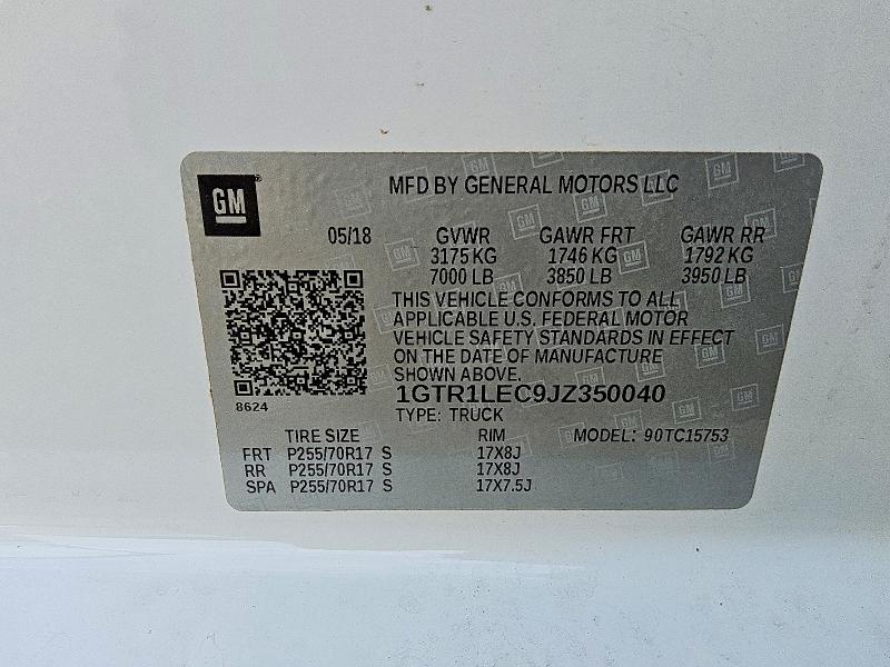Aukcja sprzedaży 2018 Gmc Sierra, vin: 1GTR1LEC9JZ350040, numer aukcji: 62119706