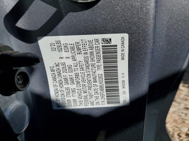 61468766 :رقم المزاد ، 2HGFC4B86LH302602 vin ، 2020 Honda Civic مزاد بيع
