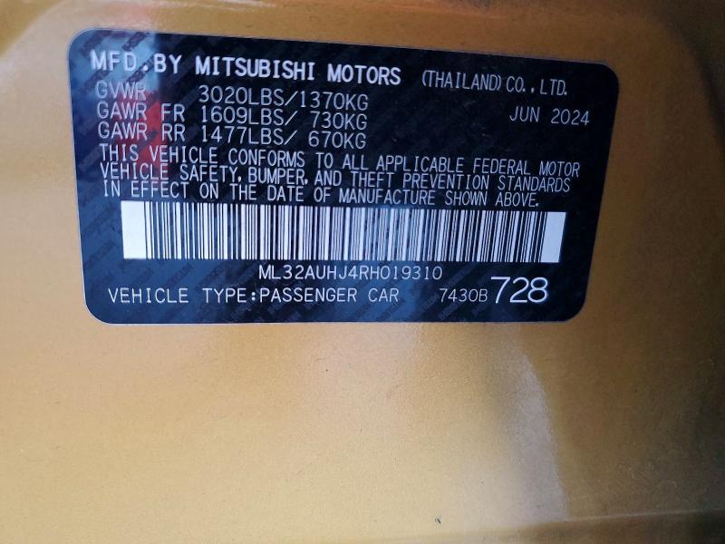 Aukcja sprzedaży 2024 Mitsubishi Mirage, vin: ML32AUHJ4RH019310, numer aukcji: 62355696