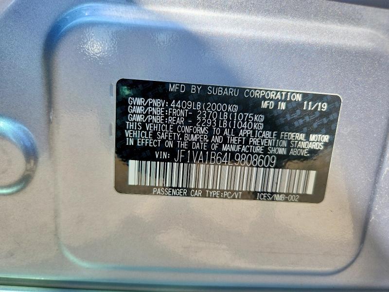 Aukcja sprzedaży 2020 Subaru Wrx, vin: JF1VA1B64L9808609, numer aukcji: 61018696