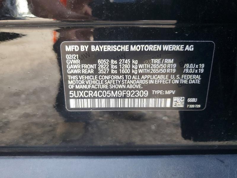 59707636 :رقم المزاد ، 5UXCR4C05M9F92309 vin ، 2021 Bmw X5 مزاد بيع