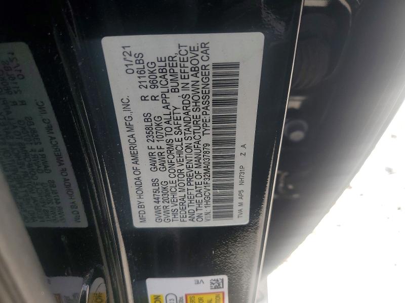 Продаж на аукціоні авто 2021 Honda Accord, vin: 1HGCV1F32MA037879, номер лоту: 59158696
