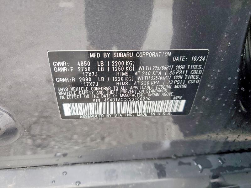 58984156 :رقم المزاد ، 4S4BTACC6S3166290 vin ، 2025 Subaru Outback مزاد بيع