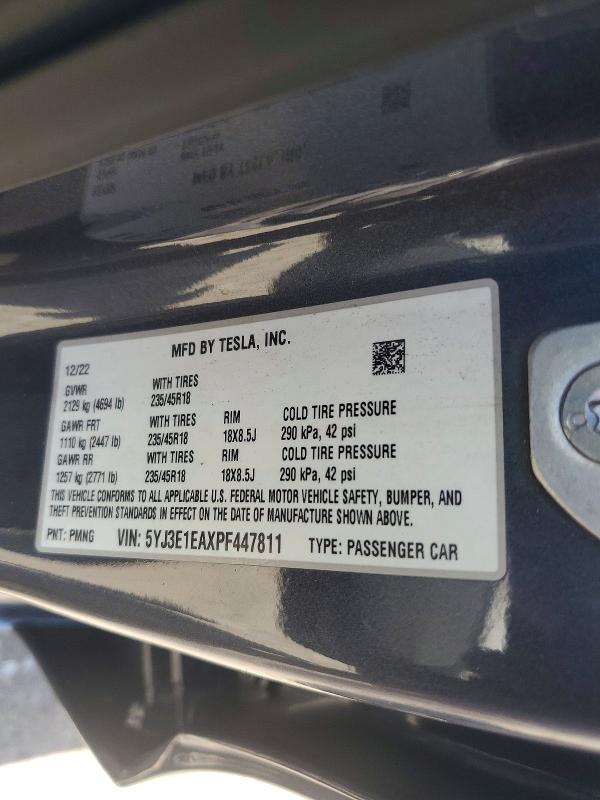 60268106 :رقم المزاد ، 5YJ3E1EAXPF447811 vin ، 2023 Tesla Model 3 مزاد بيع