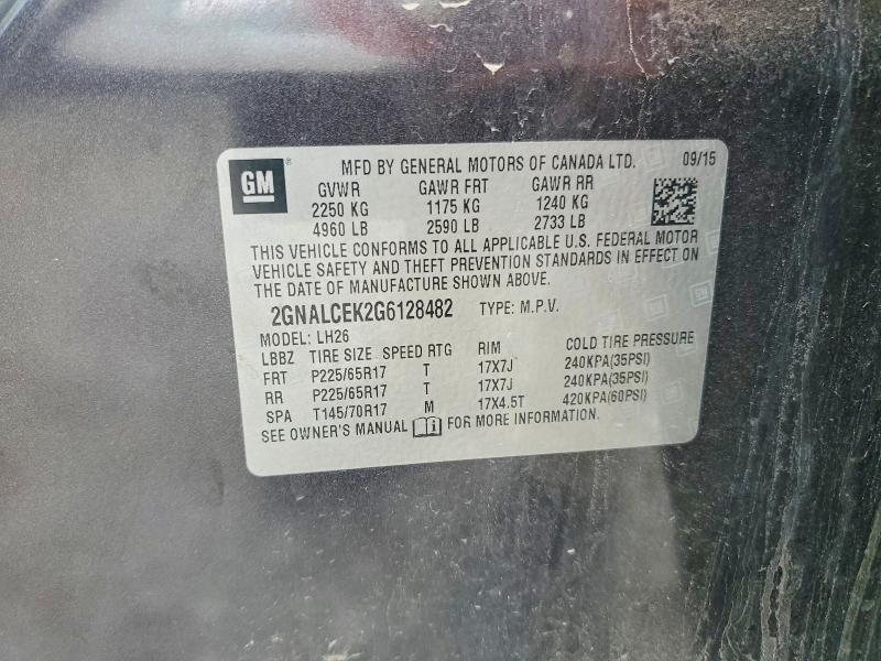 Продаж на аукціоні авто 2016 Chevrolet Equinox, vin: 2GNALCEK2G6128482, номер лоту: 60995806