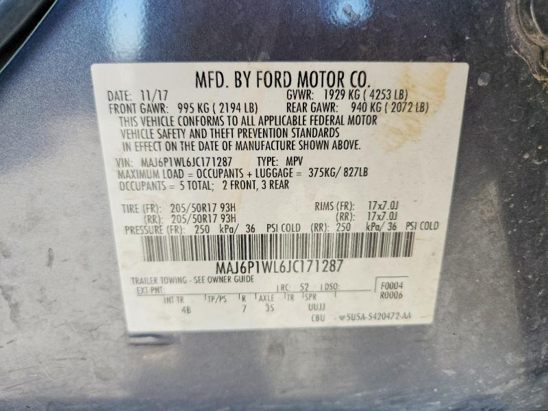 62705936 :رقم المزاد ، MAJ6P1WL6JC171287 vin ، 2018 Ford Ecosport مزاد بيع