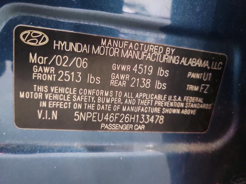 Aukcja sprzedaży 2006 Hyundai Sonata, vin: 5NPEU46F26H133478, numer aukcji: 60013386