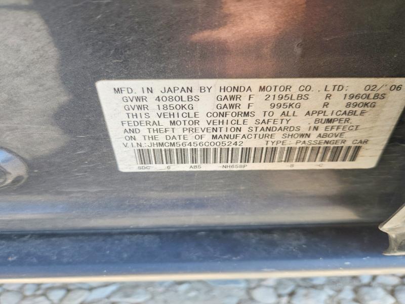62004016 :رقم المزاد ، JHMCM56456C005242 vin ، 2006 Honda Accord مزاد بيع