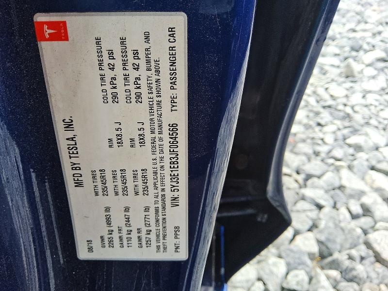 Продажа на аукционе авто 2018 Tesla Model 3, vin: 5YJ3E1EB3JF064566, номер лота: 61980376