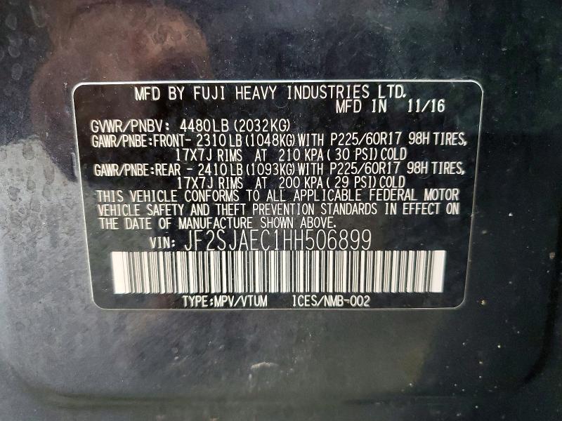 Aukcja sprzedaży 2017 Subaru Forester, vin: JF2SJAEC1HH506899, numer aukcji: 61585156