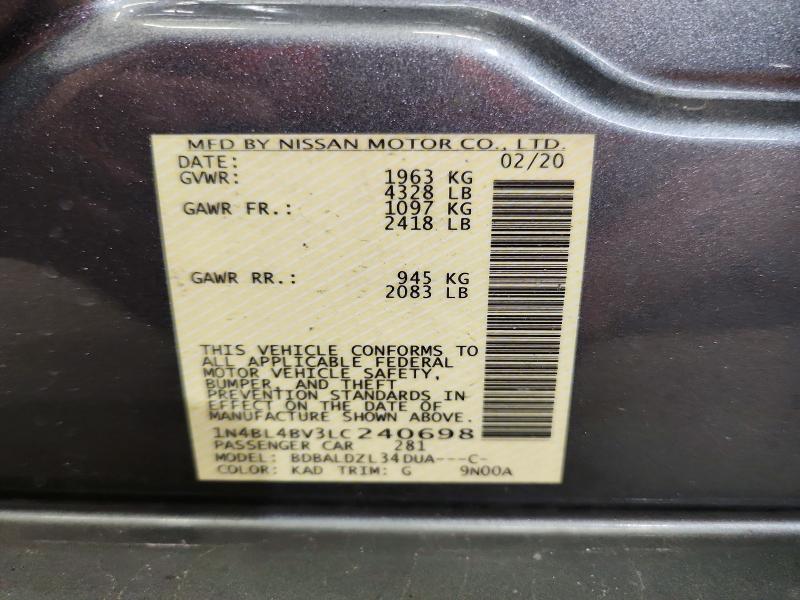 61361096 :رقم المزاد ، 1N4BL4BV3LC240698 vin ، 2020 Nissan Altima مزاد بيع