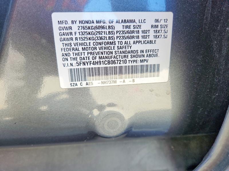 Продажа на аукционе авто 2012 Honda Pilot, vin: 5FNYF4H91CB067210, номер лота: 60055636