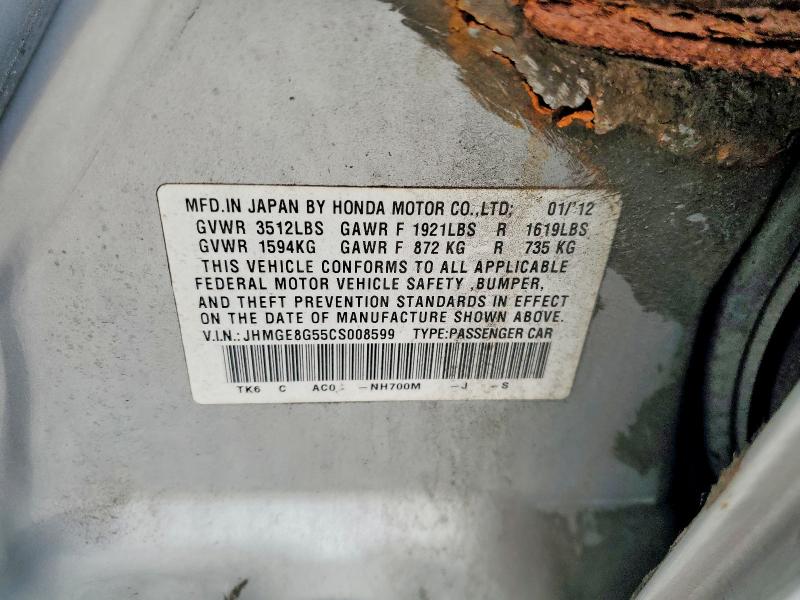 61282496 :رقم المزاد ، JHMGE8G55CS008599 vin ، 2012 Honda Fit مزاد بيع