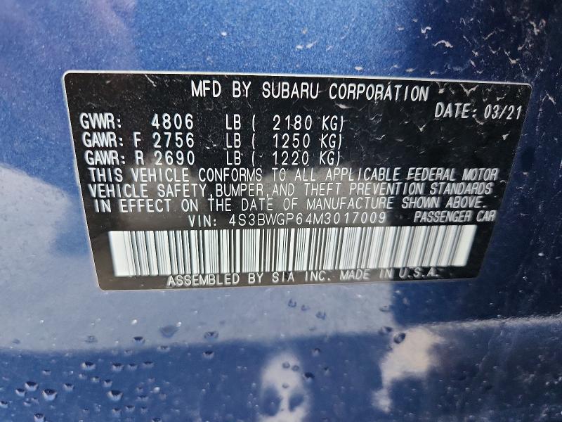 Aukcja sprzedaży 2021 Subaru Legacy, vin: 4S3BWGP64M3017009, numer aukcji: 62569266
