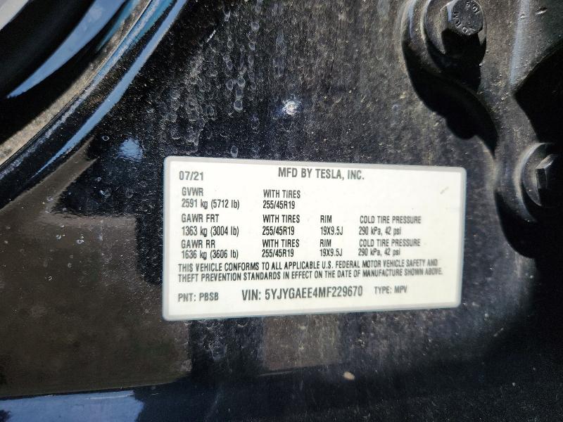 2021 Tesla Model Y მანქანა იყიდება აუქციონზე, vin: 5YJYGAEE4MF229670, აუქციონის ნომერი: 60686816
