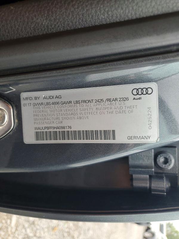 Aukcja sprzedaży 2017 Audi A3, vin: WAUUPBFF9HA098176, numer aukcji: 62645296
