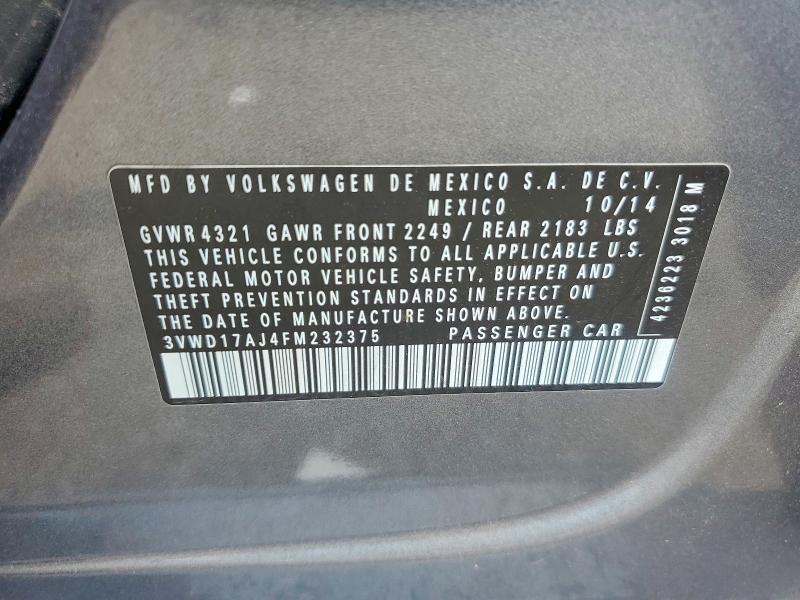 2015 Volkswagen Jetta მანქანა იყიდება აუქციონზე, vin: 3VWD17AJ4FM232375, აუქციონის ნომერი: 59266796