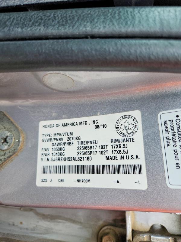 61709256 :رقم المزاد ، 5J6RE4H52AL821160 vin ، 2010 Honda Cr-v مزاد بيع