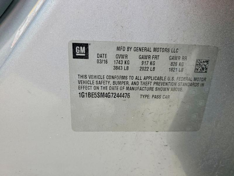 62946216 :رقم المزاد ، 1G1BE5SM4G7244476 vin ، 2016 Chevrolet Cruze مزاد بيع