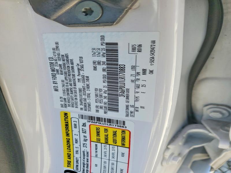 Aukcja sprzedaży 2020 Ford Fusion, vin: 3FA6P0LU1LR170883, numer aukcji: 60088946