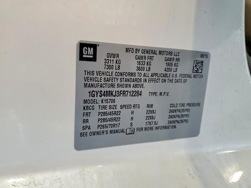 2015 Cadillac Escalade მანქანა იყიდება აუქციონზე, vin: 1GYS4MKJ3FR712284, აუქციონის ნომერი: 60075616