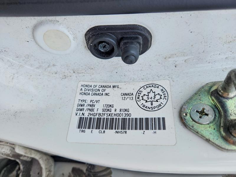 2014 Honda Civic მანქანა იყიდება აუქციონზე, vin: 2HGFB2F5XEH001390, აუქციონის ნომერი: 59871146