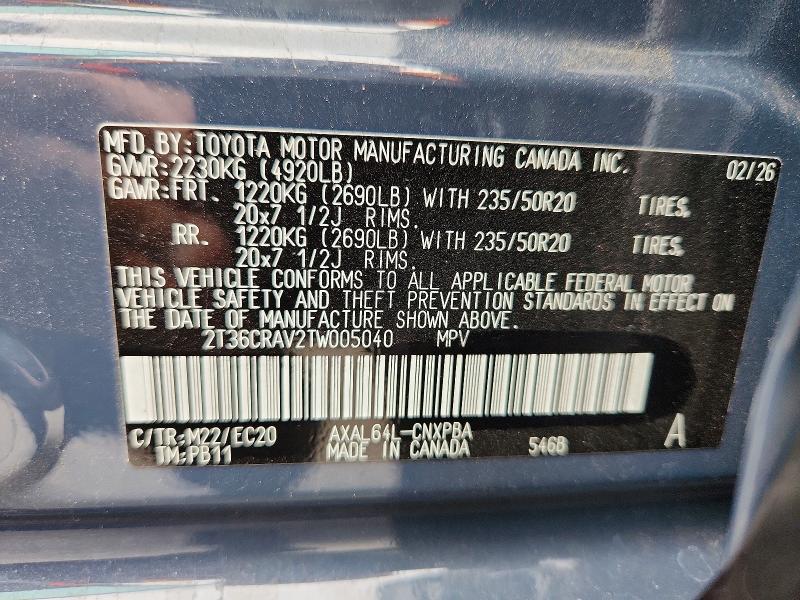 58995676 :رقم المزاد ، 2T36CRAV2TW005040 vin ، 2026 Toyota Rav4 مزاد بيع