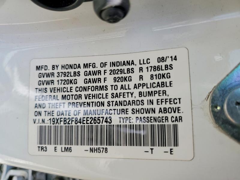 2014 Honda Civic მანქანა იყიდება აუქციონზე, vin: 19XFB2F84EE265743, აუქციონის ნომერი: 61209016