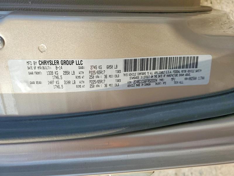 Продаж на аукціоні авто 2015 Chrysler Town & Country, vin: 2C4RC1CG6FR522224, номер лоту: 62387776