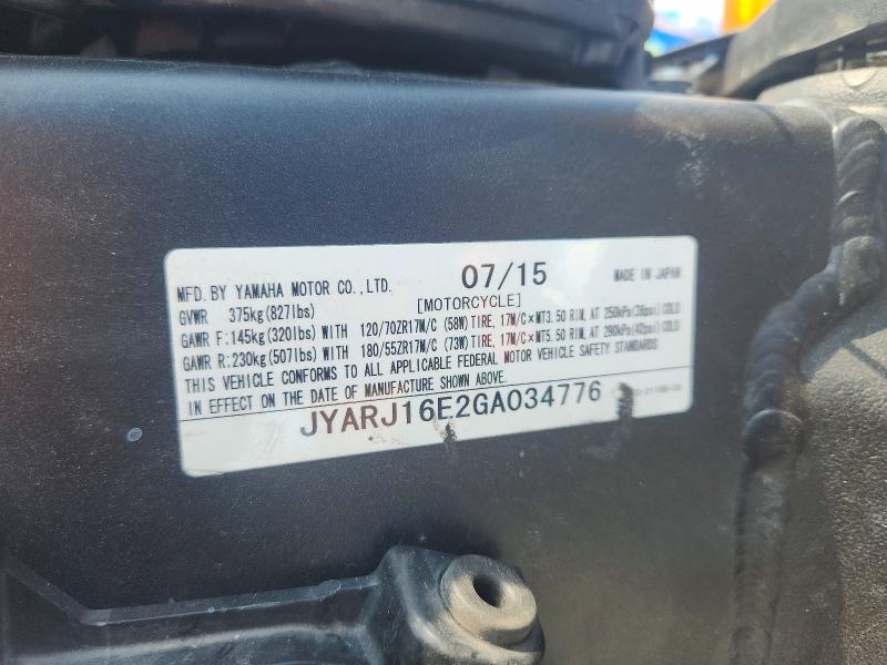 Продаж на аукціоні авто 2016 Yamaha Yzfr6, vin: JYARJ16E2GA034776, номер лоту: 60740126