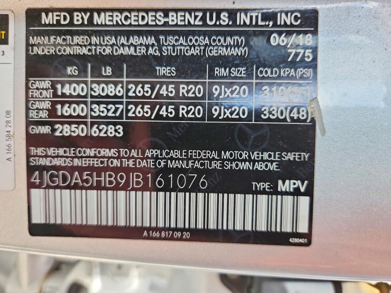 Aukcja sprzedaży 2018 Mercedes-benz Gle, vin: 4JGDA5HB9JB161076, numer aukcji: 62038906