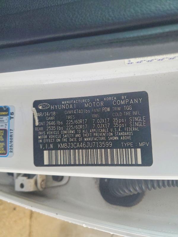 60876816 :رقم المزاد ، KM8J3CA46JU713599 vin ، 2018 Hyundai Tucson مزاد بيع