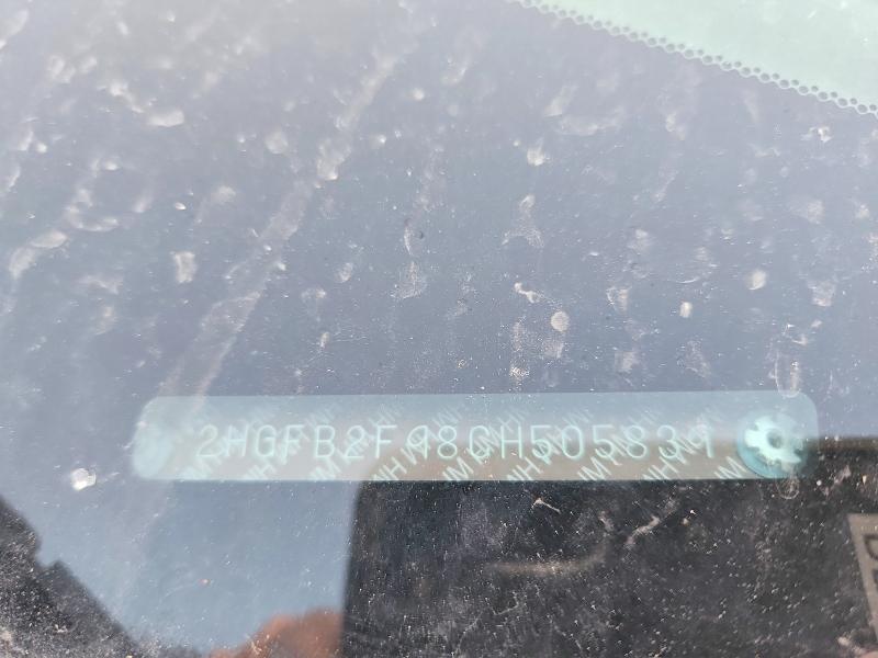 2012 Honda Civic მანქანა იყიდება აუქციონზე, vin: 2HGFB2F98CH505839, აუქციონის ნომერი: 61859616