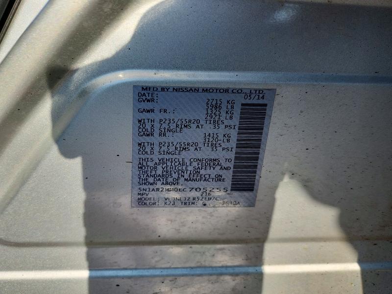 61003816 :رقم المزاد ، 5N1AR2MM0EC705255 vin ، 2014 Nissan Pathfinder مزاد بيع