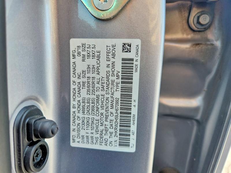 62605116 :رقم المزاد ، 2HKRW2H59JH670992 vin ، 2018 Honda Cr-v مزاد بيع